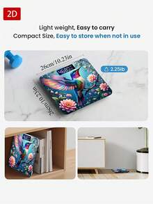 Electronic Digital Bathroom Weight Scale, Colorful Hummingbird Perched On A Branch Surrounded By Flowers, Uses AAA Batteries (Not Included), 1 Pc, Gift For Your Loved Ones And Friends,Tempered Glass Surface,Temperature Detection - A - View 6