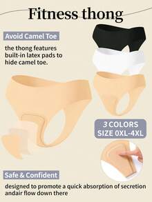 MLeyhoice 3pcs/Set Plus Size Women's Seamless Solid Color Functional Panties, Black/White/Nude Sanitary Panties, Invisible Coverage, Comfortable Yoga Underwear - Multicolor - View 1