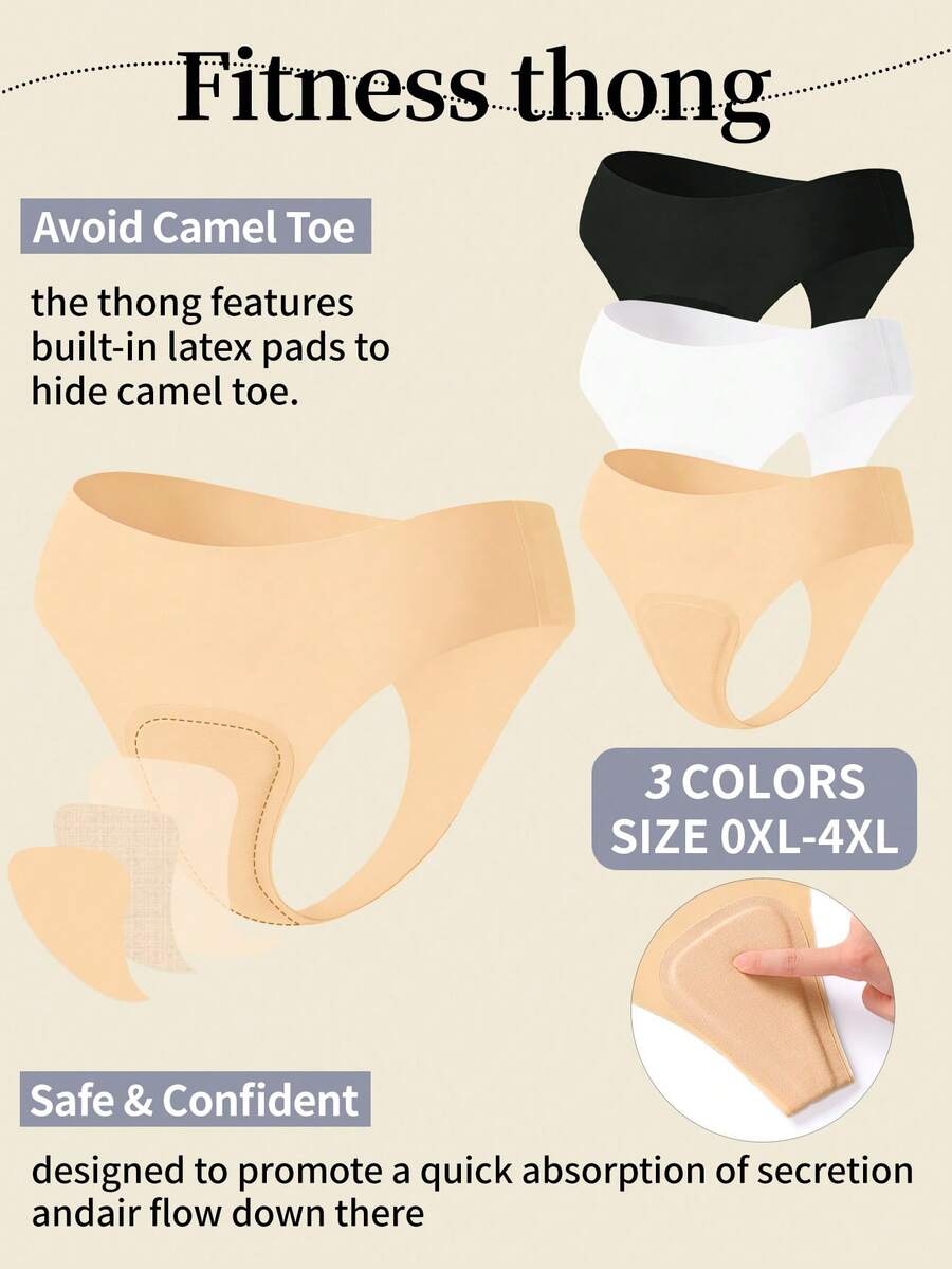 MLeyhoice 3pcs/Set Plus Size Women's Seamless Solid Color Functional Panties, Black/White/Nude Sanitary Panties, Invisible Coverage, Comfortable Yoga Underwear - Multicolor - View 1