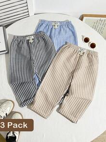 3-Pack Spring And Autumn Young Boy Striped Casual Pants For Boys, Perfect For Street Wear, Outdoor Wear, And Vacation - Multicolor - View 1