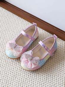 1 Pair Gradient Rainbow Glitter Girls Princess Shoes, Mesh Rhinestone Single Strap Soft Sole Baby Walking Shoes - Colorful - View 3