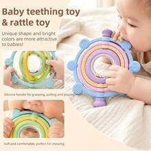 Rotatable Silicone Teething Toy, Baby Teether, Bell-Shaped, Multiple Textures, Colorful, Relieves Teething Pain, Can Be Frozen - 淡紫色 - 查看 3