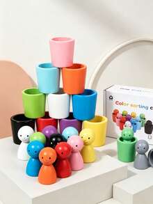 Montessori Color Sorting Game, Wooden Figure Matching Cups For Children 3 Years Old And Above, Preschool Educational Toy To Develop Concentration - Multicolor - View 4