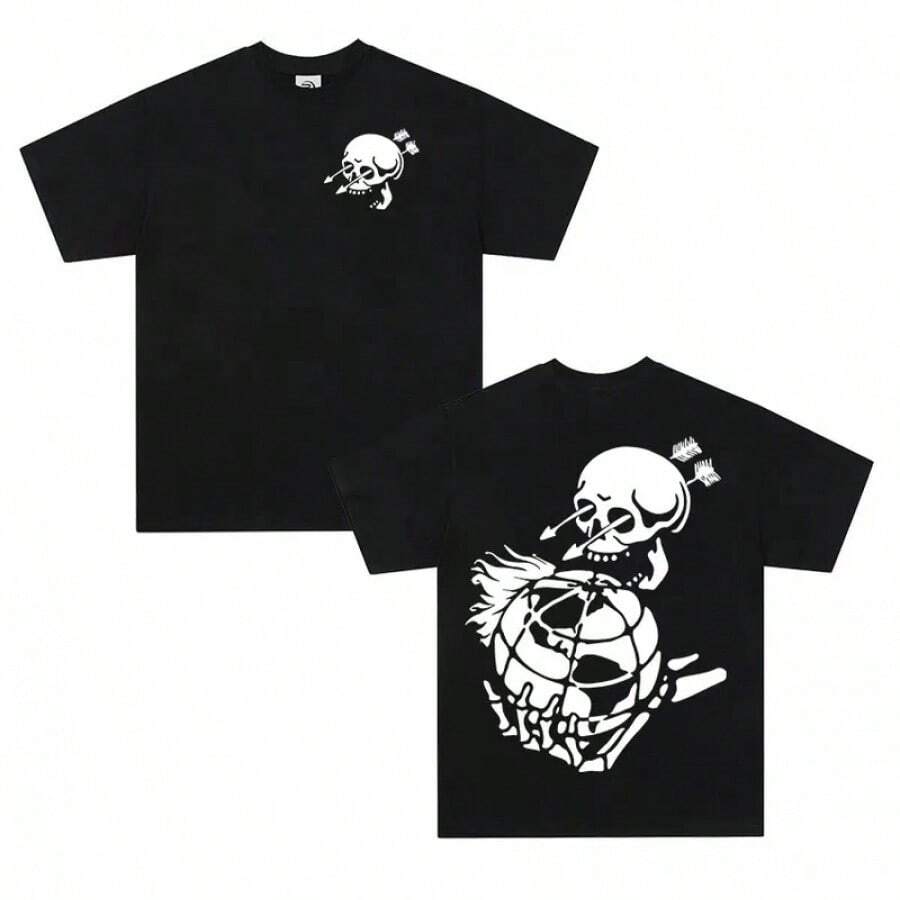 Forward Observations Group Death Skeleton T-Shirts für Männer Street Gothic Bestseller T-Shirt Mode Übergroße Oberteile T-Shirts Streetwear - Schwarz - Übersicht 1