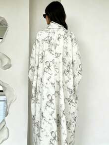 Floral Print Open Front Abaya With Matching Hijab Set, Loose Long Sleeve Modest Kaftan Robe, Muslim Women Size R - Multicolor - View 3