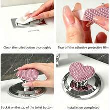 1pc Shiny Heart-Shaped Toilet Flush Button - Creative Rhinestone Bathroom Accessory, Durable Plastic, Anti-Scratch, Self-Adhesive, Party Holiday Gift Item - Multicolor - View 4