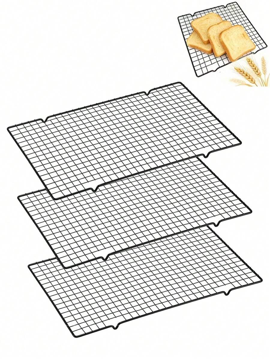 3/2/1 Pieza Rejillas de Horno de Acero al Carbono Antiadherente, Rejillas de Enfriamiento Resistentes al Óxido de Uso Pesado, Rejilla de 16" X 9.8", Adecuadas para Hornear, Asar, Cocinar, Pasteles, Galletas y Secado de Carne