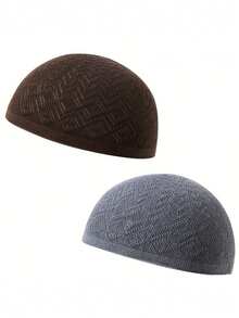 Men's Breathable Knitted Ramadan Kufi Cap, Black And White Geometric Pattern, Traditional Middle Eastern Headwear, Suitable For Ramadan And Cultural Celebrations - Multicolor - View 4