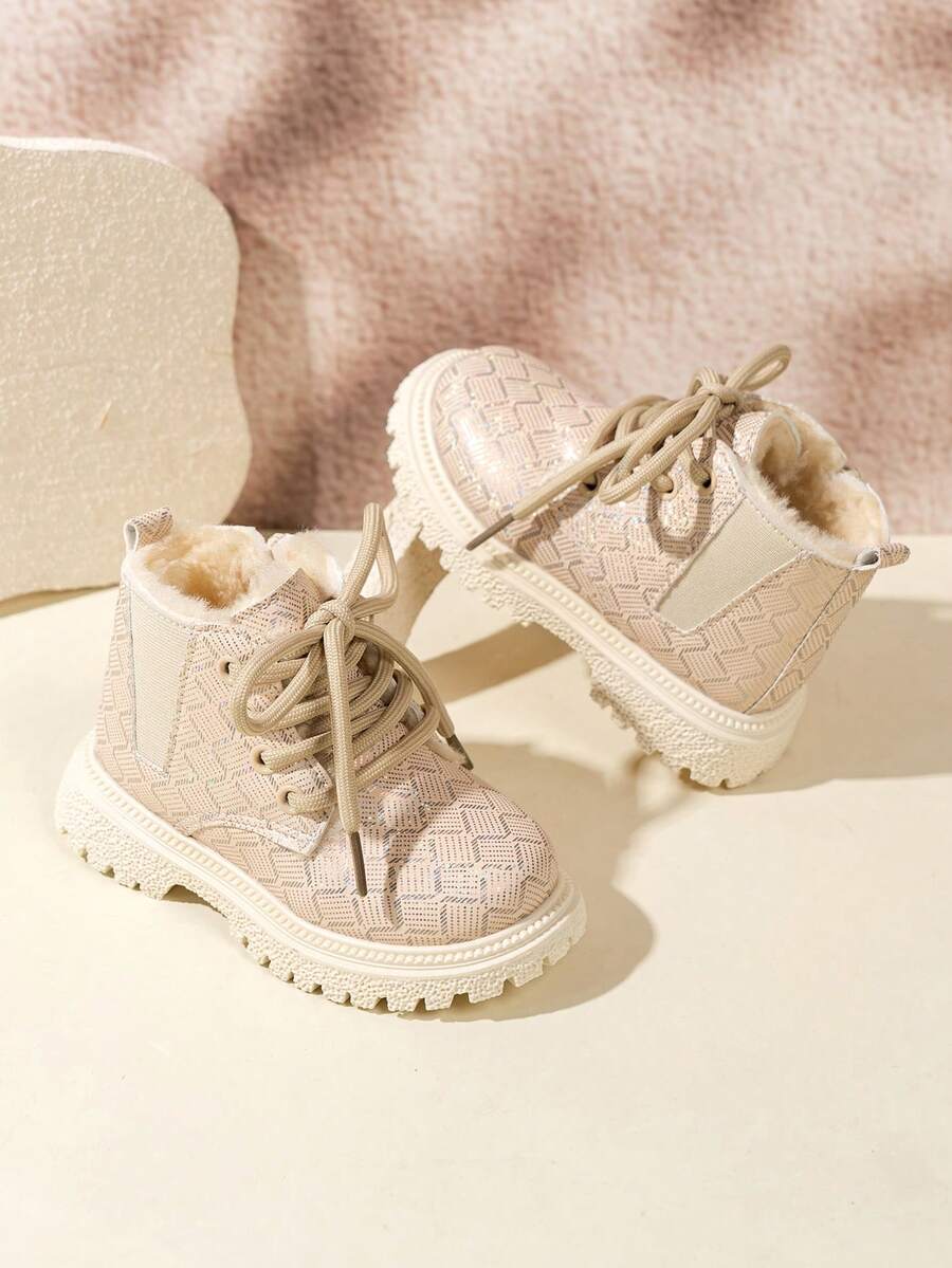1 Pair Kids' Glossy Iridescent Ankle Boots With Side Zipper Dual Design, Dirt-Resistant Versatile Winter Boots For Kindergarten - White - View 1