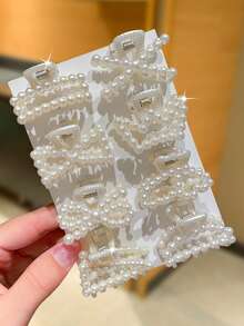 8件組女士白色仿珍珠小髮夾，復古優雅風，多款設計半紮髮夾，尺寸約1.57英吋/4公分，適合日常休閒、購物、校園、約會、旅行與度假穿搭，四季通用髮飾 - 奶白色 - 查看 4