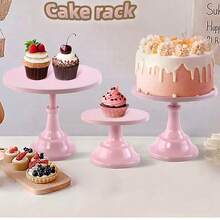 1pc/3pcs Pink Metal Cake Stand - 8/10/12 Inch White Dessert Display Stand, Gold Cake Decoration, Suitable For Wedding And Birthday Party Decoration, Cake Decoration Supplies, Dessert Table Centerpiece, Cake Tray, Pastry Rack, Tall White Iron Dessert Display Stand, Can Be Used For Cold Buffet And Tea Break, Wedding Table Decoration - Multicolor - View 1
