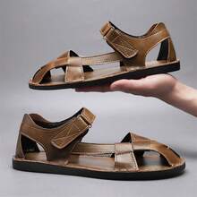 Summer New Roman Casual Men's Shoes Sandals Hand-Sewn Hook And Loop Flat Shoes Headband Shoes - Brown - View 7