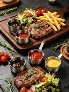 6pcs Stainless Steel Sauce Cups With Handle, Durable Multi-Functional Tableware. Suitable For Dipping Sauces, Gravies, And Baking Ingredients. Enhances Dining Elegance; A Great Practical Gift For Home Cooking Enthusiasts. 1pc/2pcs - Silver - View 6