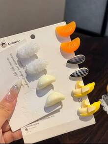 10 piezas de pinzas decorativas para el cabello con flequillo lateral de arroz, diseño de semilla de girasol simulada, estilo lindo y divertido de dibujos animados para niñas - Multicolor - View 3