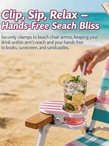 1pc Universal Clip-On Drink Holder, Can Be Clipped To Table Edge, Suitable For Tables And Chairs, Adjustable Clamp With Non-Slip Silicone, Suitable For Beach, Camping And Office - Multicolor - View 2