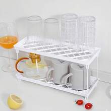 3/2-Tier Stackable Desktop Organizer Shelf, Back To School Supplies, Space-Saving Foldable Desktop Storage Rack For Office Dorm Vanity, Cabinet Organizer Shelf, Multi-Function Tabletop Storage Rack, White Leakage Shelf For Placing Cups - Multicolor - View 2