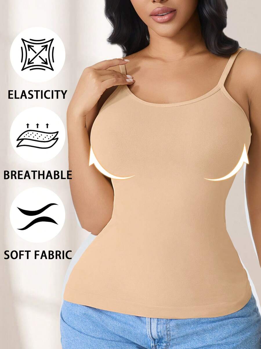 CELILIN Apricot Adjustable Strap Seamless Camisole, Breathable Skin-Friendly Tummy Control Slimming Innerwear - Apricot - View 1