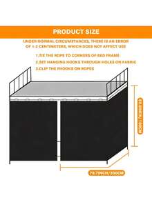3 Pcs Blackout Bunk Bed Curtains 78.59" Thicken Dorm Room Privacy Dorm Room Loft Bed Curtains Bottom Canopy With Black Shading Coating Students Single Sleeper(-2Pcs Side+1 Pc Top Curtain) - Black-2pcs Side+1 Pc Top Curtain - View 6
