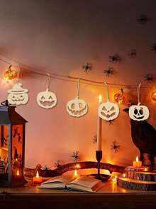 5pcs Triple Ghost Hollow Hanging Flag Garland, Halloween Autumn Harvest Thanksgiving Horror Farmhouse Country Style, Fireplace Window Front Door Wall Party Eerie Autumn Holiday Porch Living Room Indoor Seasonal Decor Hanging Ornament Gift - Multicolor 3 - View 8