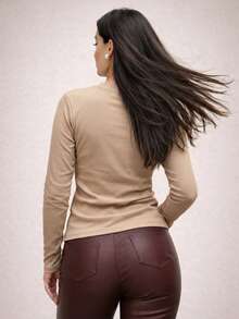Women's Ribbed Knit V-Neck Long Sleeve Plush Blouse Casual Elegant Chic Comfortable Warm Autumn Winter 2026 Fashion  Bordeaux - 米色 2 - 查看 3
