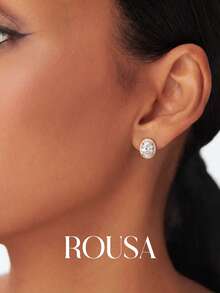 1 Pair Women's 925 Sterling Silver Exquisite Oval Stud Earrings, Sparkling Small Elegant Daily Decorative Jewelry - Oval - View 4