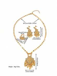 1 Set Gorgeous Copper Alloy Round Disc Tassel Emerald Blue White Pink Rhinestone Inlaid Necklace Earrings Ring Jewelry Set Suitable For Women Daily Wear Holiday Gift - Baby Pink - View 5