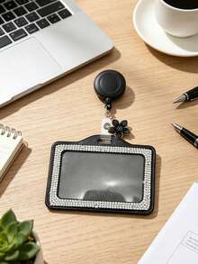 Sparkling Rhinestone ID Card Holder, Rhinestone Horizontal ID Card Holder With Clip, Cute Flower Decorated Retractable ID Card Holder, Cute ID Card Holder, Retractable Sparkling Crystal Card Holder, Suitable For Work ID, Bank Card, Meal Card, Work Permit, Etc., Suitable For Work, Office, Nurse, Medical, Student, Teacher, Unique Birthday Gift, Holiday Gift, Party Gift, Teacher's Day Gift, Back To School Gift - Multicolor - View 7