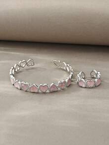 Juego de pulseras de plata, cobre texturizado versátil con incrustaciones de circonita, adecuado para uso diario, reuniones, citas, fiestas, regalos - Plateado - Ver 3