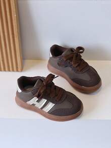 1 Pair Girls' Soft Sole Fashion Versatile Anti-Slip Casual Skate Shoes For Daily Wear, Mid-To-Large Kids - Brown - View 4