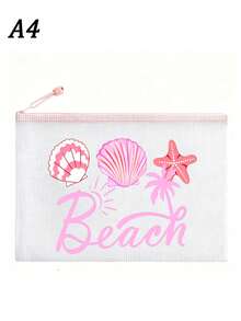 時尚防水PVC沙灘包，印有「Beach」彩色字母，A4尺寸，透明化妝包配尼龍拉鍊，適合游泳、潛水和夏季度假，輕巧，適合年輕男女，沙灘包配件，旅行必需品，旅行配件，度假必備。返校用品盥洗包沐浴包大容量淋浴包，女性母親節禮物教師禮物郵輪必備 - 彩色 - 查看 19