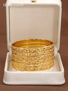 1/3/6 Pcs 24K Gold Plated Starry Sky Pattern Bracelet, 60mm/65mm/70mm Diameter Options, Suitable For Women's Daily Wear, No Packaging - Gold - View 1