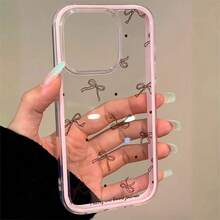 1件紅色蝴蝶結英文字母彩色粉色邊框黑色TPU手機殼，適用於Apple 17 16 15 14 13 12 11 Plus Pro Max系列，個性化Ins風保護殼，時尚手機殼，極簡全方位防護，可愛圖案，極簡TPU防摔時尚保護殼，高美感設計，生日禮物，節日禮物 - 多色3 - 查看 4