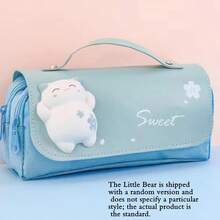 1-Piece Set. Cute, Multifunctional, Large-Capacity Puff Pastry Bear-Shaped Stress-Relieving Pencil Case For Elementary School Students. Suitable For School, Pencil Bags, Backpacks, And Stationery Supplies.,Back To School - Multicolor - View 2