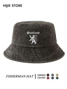 1pc Unisex Scottish Pattern Print Bucket Hat, Summer Sun Protection Sunshade Hat, Washed Print Streetwear - A - View 13