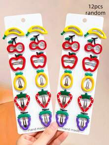 12pcs Cute Colorful Fruit-Shaped Hair Clips, Including Multiple Fruit-Themed Colors, Perfect Back To School Gift - Multicolor - View 8