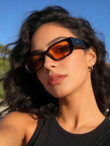 1pc Women's Mini Metal Line Decor Glossy Solid Color PC Frame Y2K Slim Rectangular Glasses, Suitable For City Outings, Dates, All-Season Versatile Styling - Multicolor - View 13