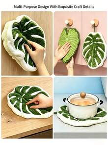 2pcs Leaf Shaped Hand Towels, Super Absorbent, Soft & Fluffy, Hook Design, Bohemian Style Home Decor, Easy To Clean, Reusable, Kitchen & Bathroom Use, Lint-Free Quick Dry, Lightweight & Durable, Back To School Tropical Style Home Cleaning Accessories - Multicolor - View 9
