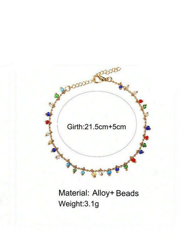 1pc Fashionable Colorful Seed Bead[Random Color]Tassel Pendant Anklet, Suitable For Daily Wear, Beach, Outings, Holiday Birthday Gift For Friends - Yellow Gold - View 6