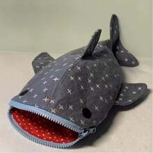 1 pieza Estuche para lápices con diseño de tiburón, bolsa para lápices con cremallera en forma de boca de tiburón, lápiz de tiburón lindo, bolsa de papelería creativa de lona con diseño de animal, bolsa de almacenamiento de suministros de oficina - Multicolor - Ver 6