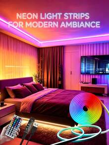 RGB 霓虹燈條 LED 燈條 矽膠繩燈 USB 供電 柔性燈條，配備 44 鍵遙控器，適用於遊戲室、派對、牆面、天花板、居家、房間、花園、聖誕節、電視/電腦背光裝飾、家居裝飾、節日裝飾、派對裝飾、生日裝飾、萬聖節裝飾 - RGB - 查看 2