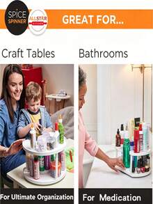 2-Tier Spice Rack Organizer For Cabinet | Rotating Lazy Susan Spice Organizer Holds 40 Spice Jars | Countertop & Pantry Spice Shelf For Kitchen Organization & Storage (White) - View 7