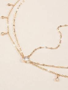 1pc Multi-Layer Rhinestone Pendant, Premium Feel, Minimalist Bridal Dress, Shiny Hair Accessory, Forehead Ornament, Women - Multicolor - View 2