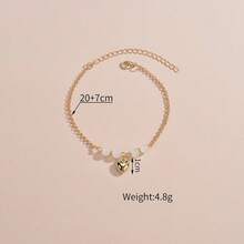 1pc Fashionable 3D Heart Beaded Single Layer Anklet, Suitable For Women's Daily Wear - Gold - View 4