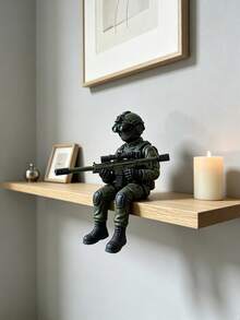 1件特種部隊士兵動作公仔，配夜視鏡與突擊步槍，軍事戰術坐姿人偶，書架桌面裝飾，適用居家與辦公室 - A - 查看 9