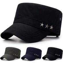 1pc Men's Star Pattern Flat Top Baseball Cap, Adjustable Sun Protection Casual Hat, Suitable For Spring/Autumn Travel, Beach, Party - Multicolor - View 1