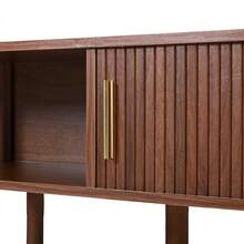 Coffee Table 110 * 55 * 45 Cm Made Of MDF, Living Room Table With Roll-Up Door, Open Compartments For Storage, Load Capacity Up To 60 Kg, Scandinavian Coffee Table, Side Table For Sofa, Coffee Table, Walnut Color. - 胡桃木色 - 查看 9