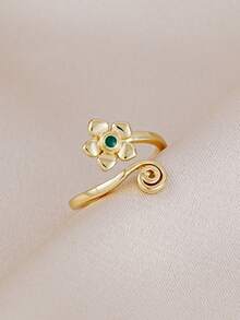 1pc Minimalist Floral Design Toe Ring, Suitable For Women's Daily, Summer Beach, Vacation, Party Wear - Gold - View 3