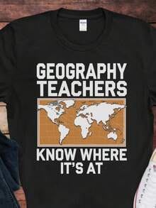 Unisex Geographie Lehrer Text Rundhals Pädagoge Neuheit Geschenk T-Shirt Schwarz T-Shirt WULC - Schwarz - Übersicht 1