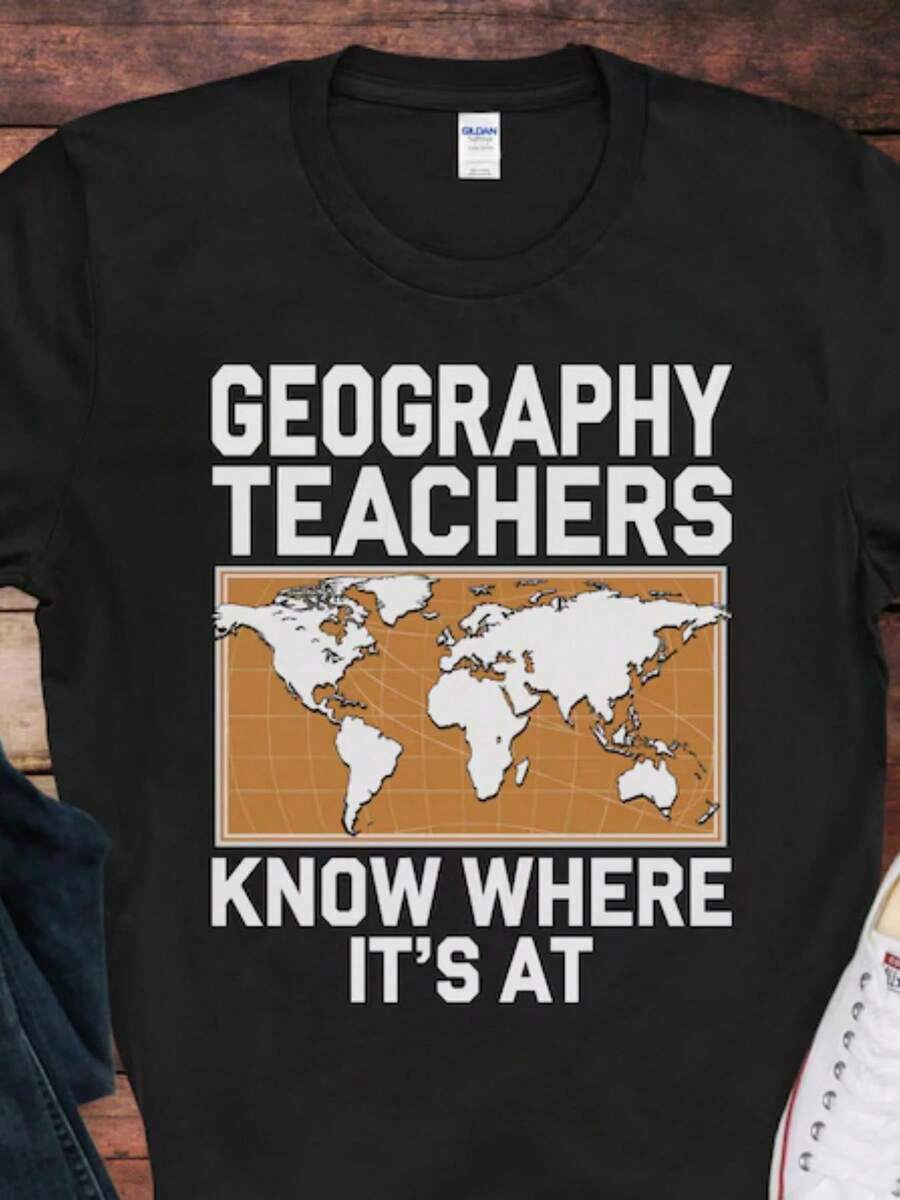 Unisex Geographie Lehrer Text Rundhals Pädagoge Neuheit Geschenk T-Shirt Schwarz T-Shirt WULC - Schwarz - Übersicht 1