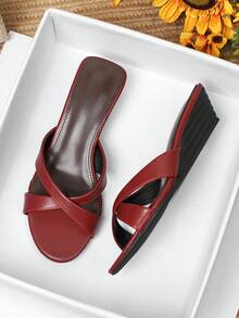 Sandali da donna con zeppa 3,5 cm, nuovo stile 2026, suola spessa, comodi, punta aperta, semplici, fondo morbido, non affaticanti, alla moda, per uso esterno - Rosso - Visualizzare 2